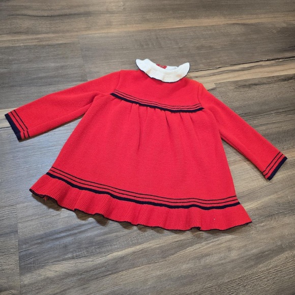 Unbranded Other - Girls Vintage Red Acrylic Long Sleeve Winter Collar Dress Christmas Preppy Sz 2